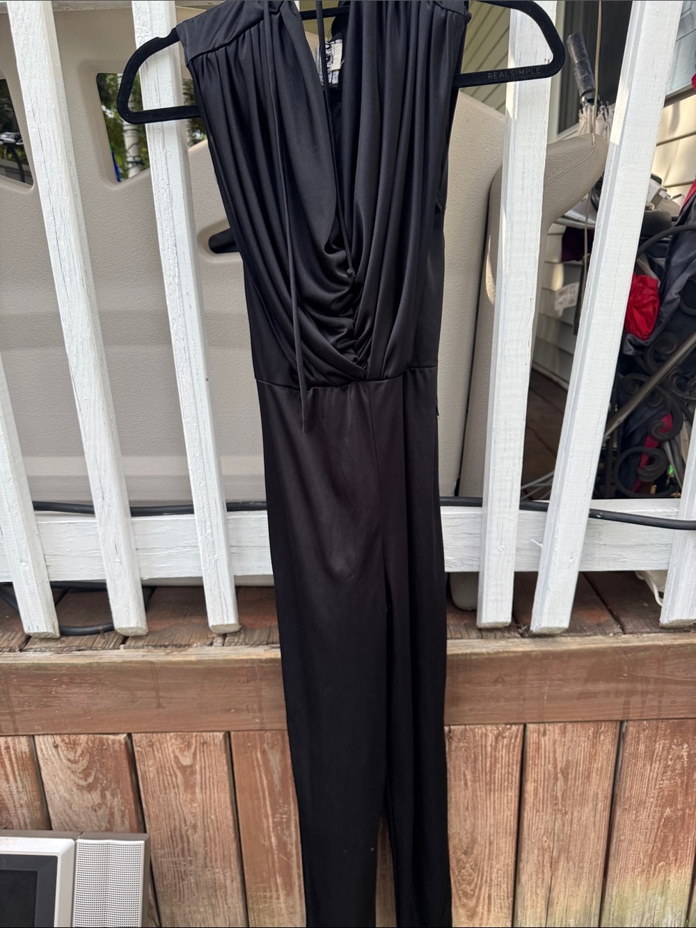 Black Draped V-Neck Jumpsuit